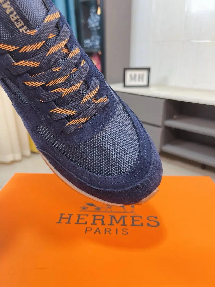 Men's shoes 💰440🌸🌸[HERMES] Hermès sneakers, the upper is made of calfskin and mesh, imported materials, full of texture, the lightweight sole is decorated with contrasting patterns, creating a versatile fashion style. Size: 38-44